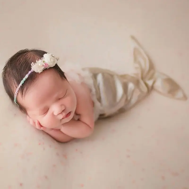 Mermaid Tail With Floral Headband Set - Newborn Photography Props - Image 3
